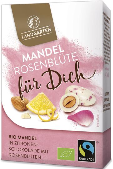 Bio Mandel mit Zitronengeschmack und Rosenblüten in weißer Schokolade 90g 